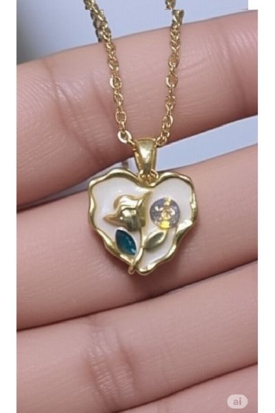 Esra Butik Hane Gold Color Elegant Flower Pattern Pendant – Women's Jewelry Fashion 2025