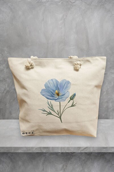 BEKZ Beach Tote Bag, Blue Flower 2 model, 40x51 cm, Cream, BEKZ®