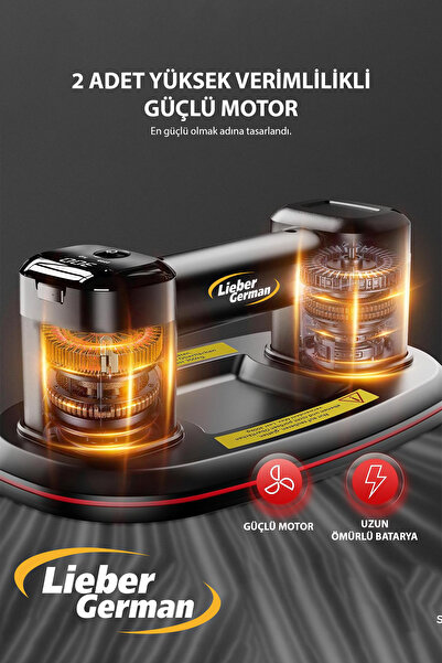 Lieber German Teknoloji Akülü 200 KG Kapasiteli Dijital Ekranlı Çift Motorlu Havalı Seramik Çelik Cam Vantuzu Oval