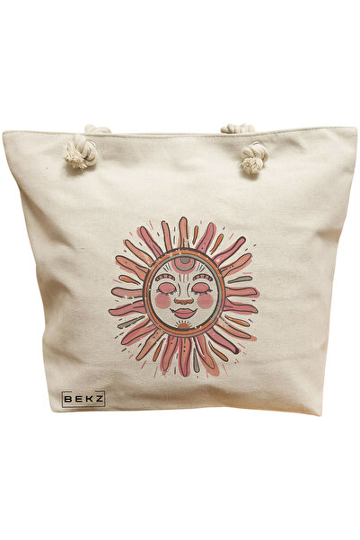 BEKZ Happy Sun 2 Beach Tote Bag, 40x51 cm, Cream, BEKZ®