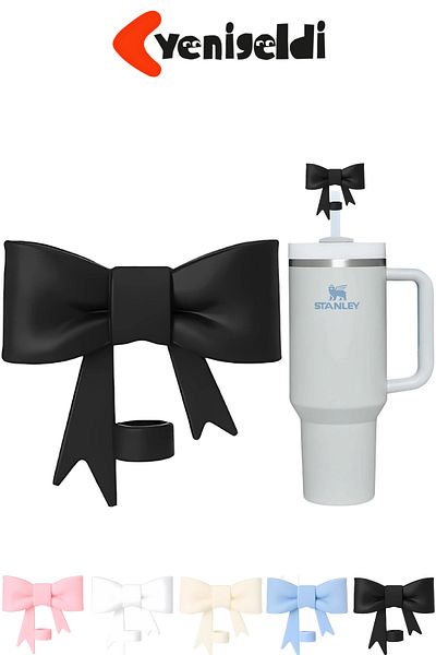 Yenigeldi 1 Piece Black Bow 10mm Stnly Quencher Compatible Silicone Straw Dust Protective Cover