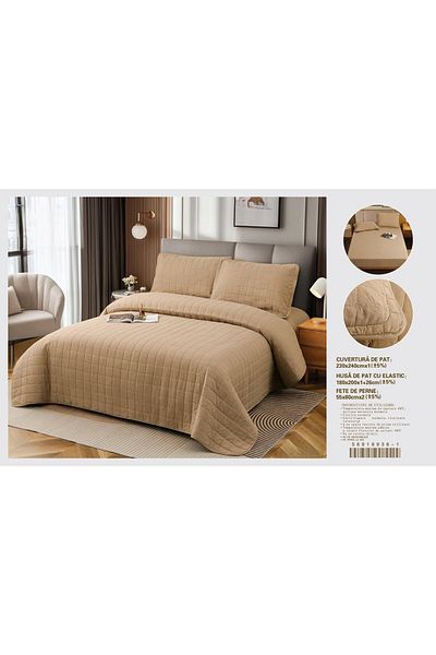 FIONNA.RO Premium 4-Piece Duvet Cover and Fitted Sheet Set - Beige