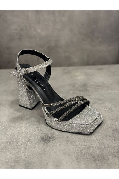MASSİMA Platform Heels Natural Stone Look Silvery Stylish Heels Shoes