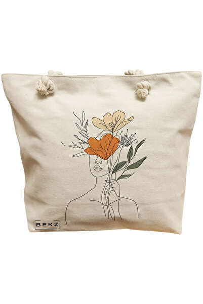 BEKZ Beach Tote Bag, Flower Lady 3, 40x51 cm, Cream, BEKZ®
