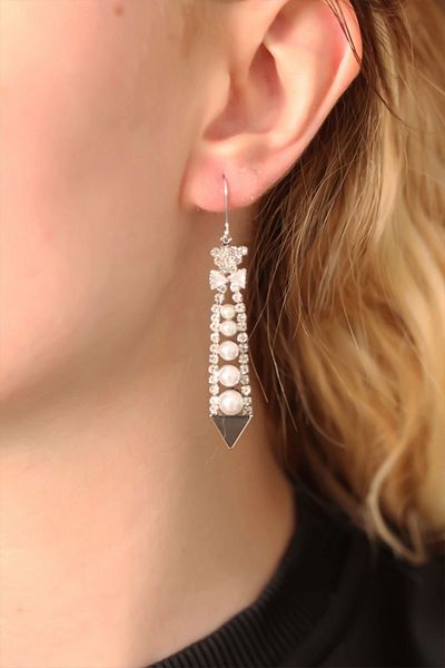 Clariss Steel Silver Color Pearl and Zircon Stone Dangle Earrings