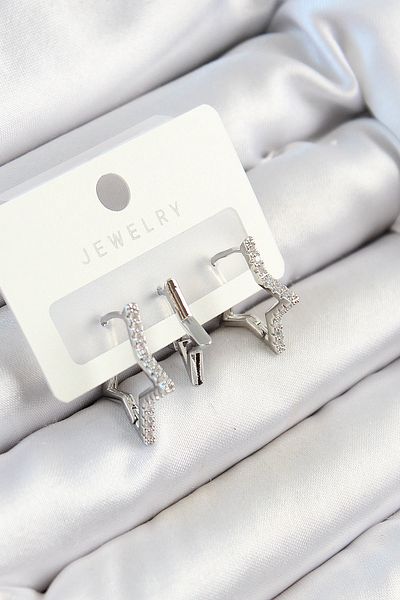 SeyCey.co Brass Zircon Stone Star Model Silver Color 3-Piece Double Women's Earring Set