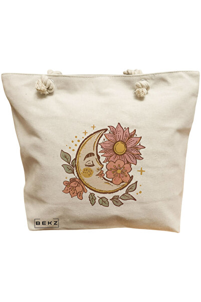 BEKZ Moon Flowers Beach Tote Bag, 40x51 cm, Cream, BEKZ®