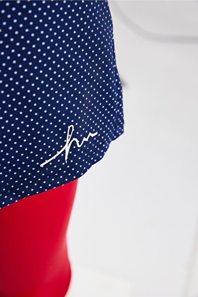 Haşema Short Sleeve Red Navy Blue Girl's 2 Piece Swimsuit Set 3086