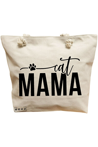 BEKZ Τσάντα Θαλάσσης, μοντέλο Cat Mama, 40x51 εκ., Κρεμ, BEKZ®
