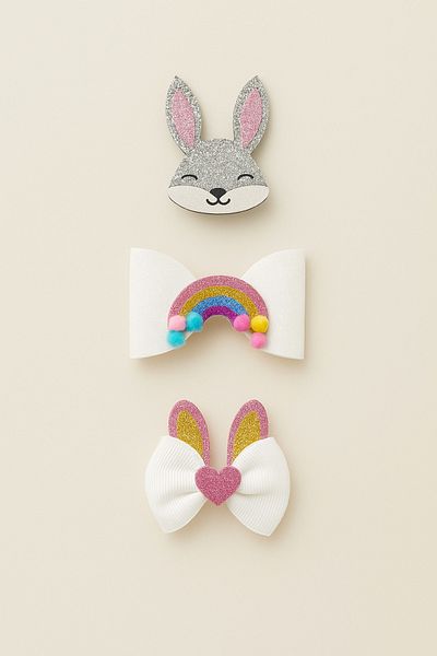 Magu Girl's 3-Piece Colorful Buckle Set - Rabbit, Rainbow and Ear Figures