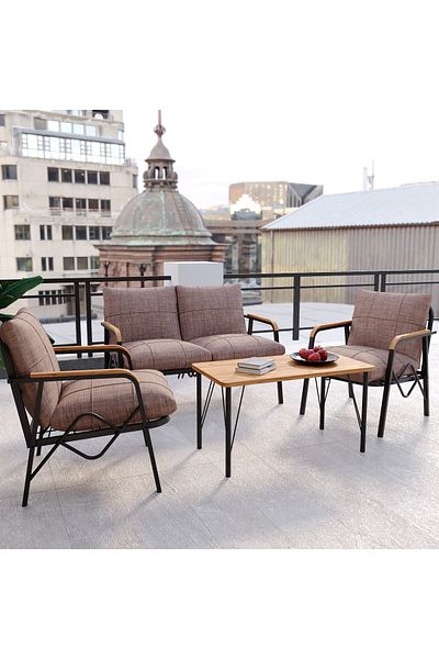 Casafun Garden/terrace furniture set, 2-seater sofa, 2 armchairs, and coffee table, metal frame, with cushion