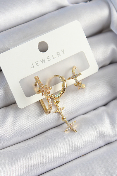 Skygo Ieg ™   Brass Zircon Stone Star Model Gold Color 3-Piece Double Women's...