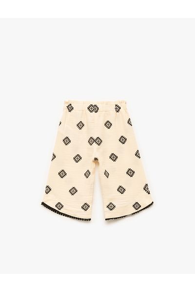 Koton Elastic Waist Cotton Patterned Wide Leg Trousers