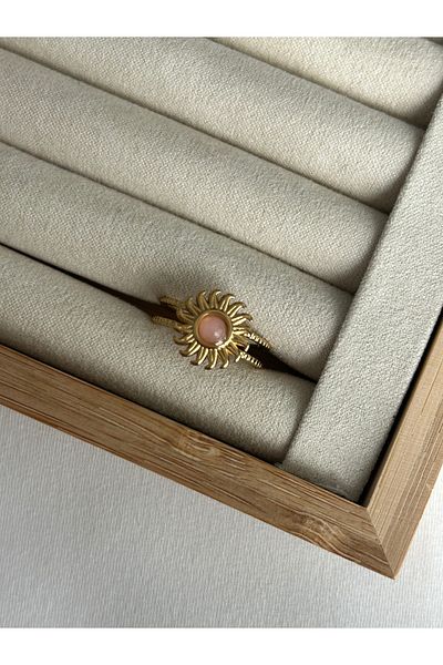 ringbox Steel Tarnish Pink Stone Sun Ring