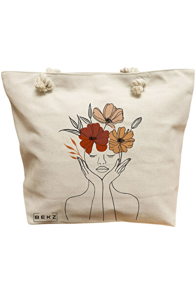 BEKZ Beach Tote Bag, Flower Lady 19, 40x51 cm, Cream, BEKZ®