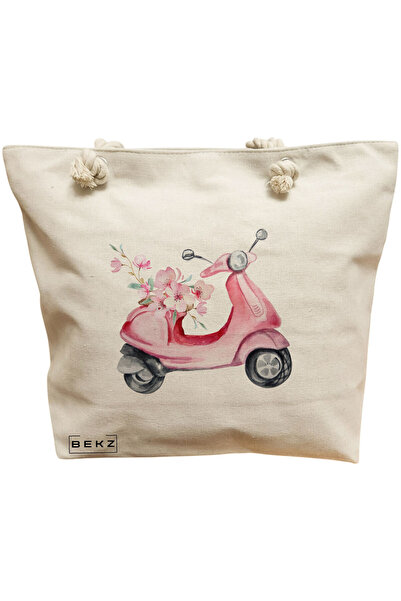 BEKZ Beach Tote Bag, Rose flower Bike model, 40x51 cm, Cream, BEKZ®