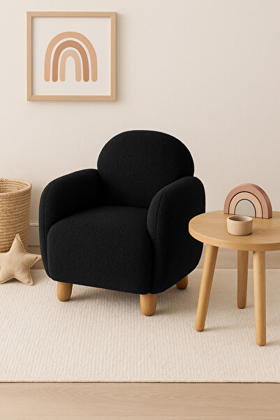 Dekor Teddy Baby Siyah Çocuk Koltuğu – Peluş Kumaşlı, Ahşap Ayaklı