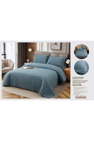 FIONNA.RO Premium 4-Piece Duvet Cover and Fitted Sheet Set - Blue