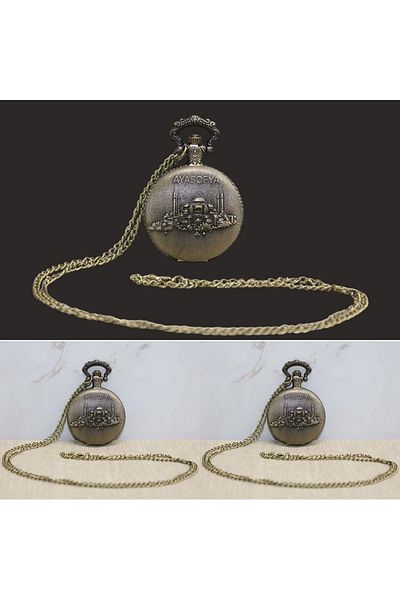 Wolawood Special Production Hagia Sophia Motif Chain Watch Ottoman Style Collectible Vintage Pocket Watch with Metal Chain