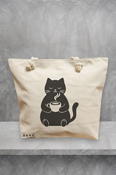 BEKZ Τσάντα Θαλάσσης, μοντέλο Caffeine Cat 9, 40x51 cm, Κρεμ, BEKZ®