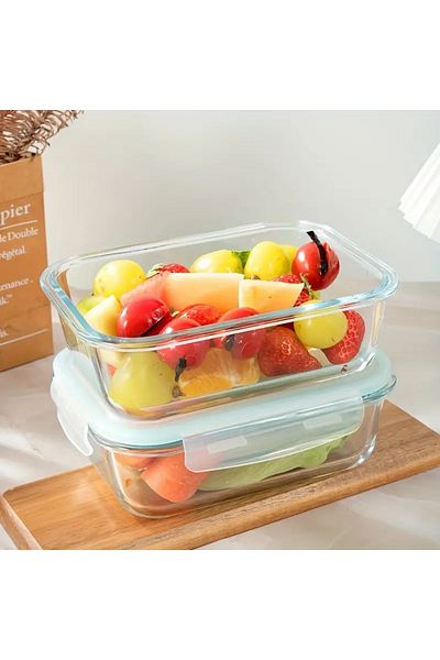 CİHO 2Pcs 700ml Glass Ziplock Vacuum Rectangular Airtight Lid Storage Container