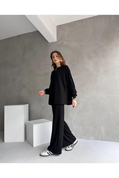 Moda Küpü طقم بدلة رياضية نسائية من القماش المشروط، مقاس علوي واسع، جزء سفلي ...