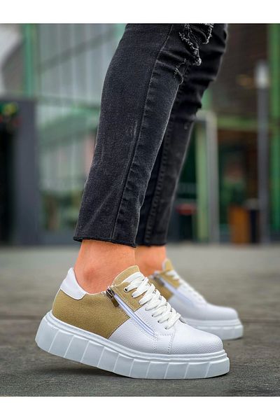 Omarı BR-155 Benorra White Skin Bej Suede Detaliat Alb Pantofi sport casual cu talpă înaltă