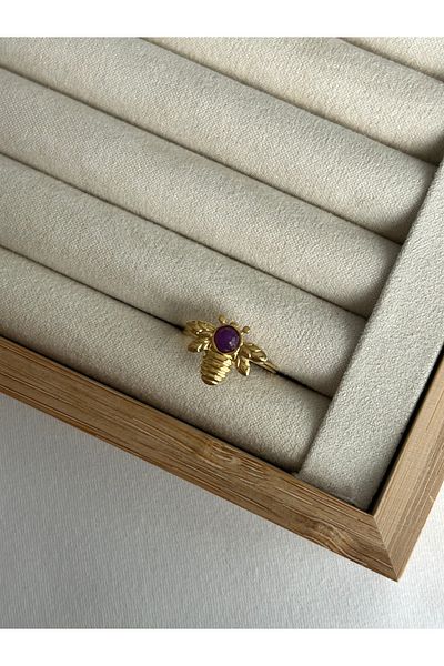 ringbox Steel Tarnish-Free Purple Stone Bee Ring