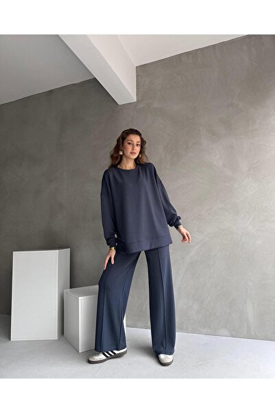 Moda Küpü طقم بدلة رياضية نسائية من القماش المشروط، مقاس علوي واسع، جزء سفلي ...