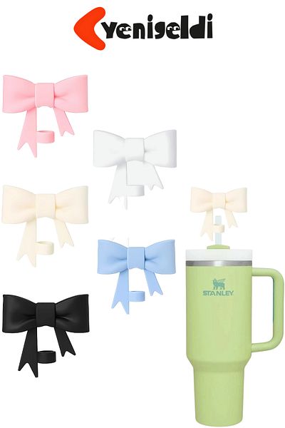 Yenigeldi 5 Pieces Bow 10mm Stnly Quencher Compatible Silicone Straw Dust Protective Cover Set