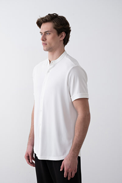 İLKCET MODA Чоловіча біла сорочка з лікрами та коміром