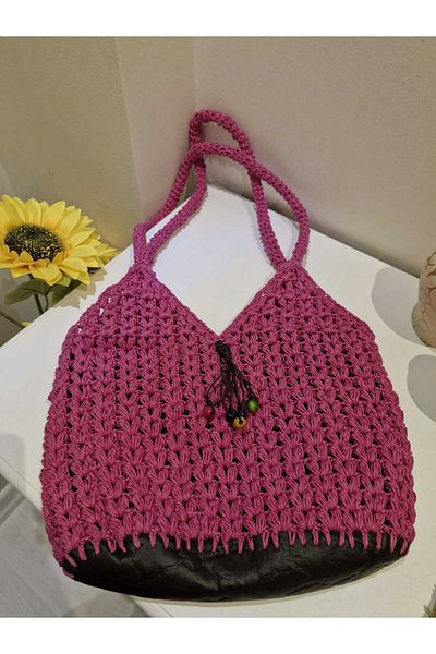Sözen Home Design Sözen Home Lined Straw Bag / Hand Knitted Bag / Handmade Bag / Summer Bag / Beach Bag