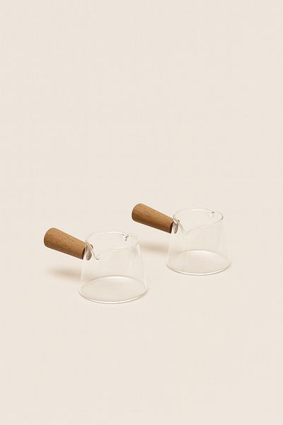Mirilliahome Glass Sauce Bowl & Jam Bowl Set – Wooden Handle Presentation Bowl Set of 2 Transparent Glass