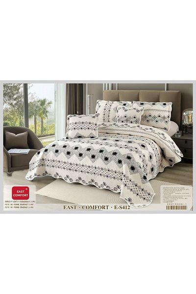 FIONNA.RO 5-Piece Duvet Cover Set - White With Diamonds And Flowers Print
