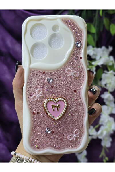 Magic Ring Tecno Spark 20 PRO Uyumlu Kalpli Pembe Simli İnci ve Kurdele Detay...