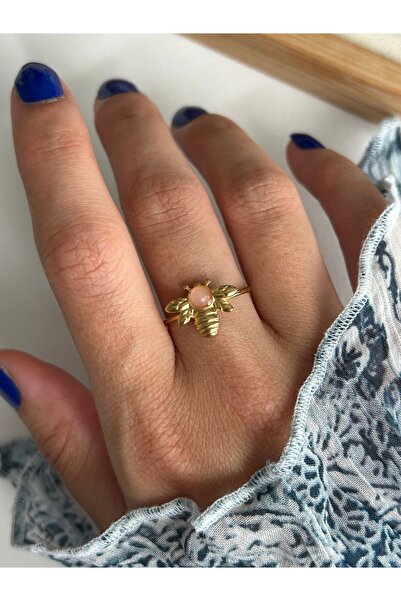 ringbox Steel Tarnish Pink Stone Bee Ring