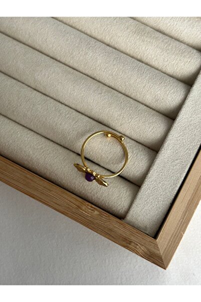 ringbox Steel Tarnish-Free Purple Stone Bee Ring