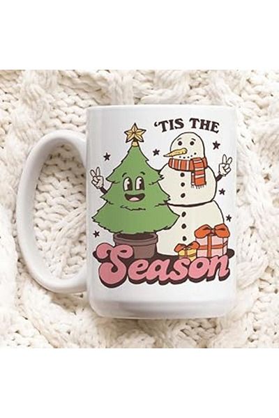 NETWORK ART Print Dore Christmas Tree Snowman Mug, Festive Season Christmas Cup, English Mug