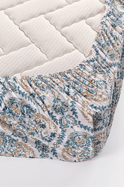 TeksNil Home 100% Cotton Oslo Double Blue Pique Set (Elastic Sheet, Pique, Pillow Case)