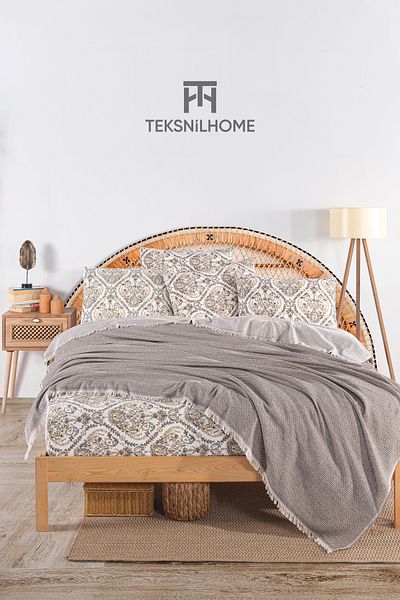 TeksNil Home 100% Cotton Oslo Double Coffee Pique Set (Elastic Sheet, Pique, Pillow Case)