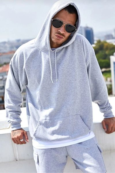 AV ANZAV 1574 Φούτερ Unisex Γκρι με κουκούλα Kangru Pocket 2 Thread