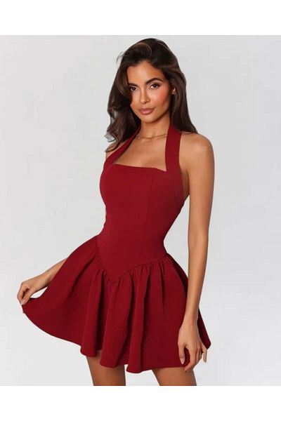 OLSAMODA Women's Sleeveless Back Decollete Flare Dress