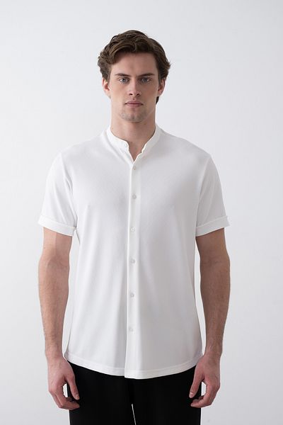 İLKCET MODA Men's White Judge Collar Lycra Shirt
