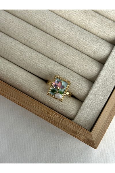 ringbox Steel Tarnish-Free Enamel Pearl Flower Ring