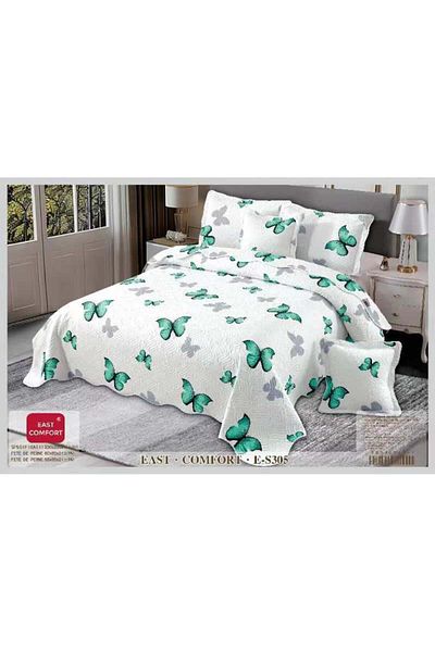 FIONNA.RO 5 Piece Duvet Cover Set - White With Green Butterflies