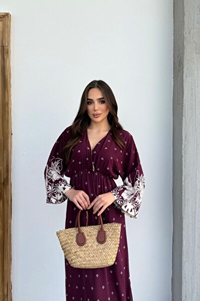 Mezka فستان نسائي طويل منقوش بأكمام طويلة