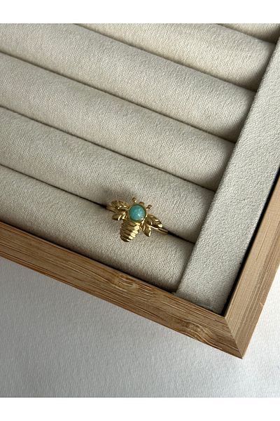 ringbox Steel Tarnish-Free Turquoise Stone Bee Ring