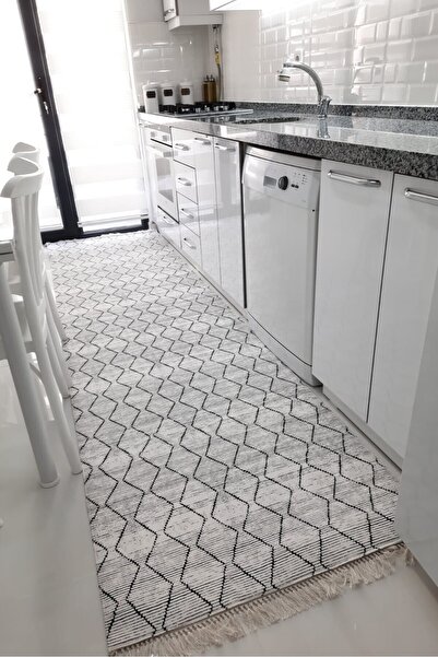 CENTER AVM Gri Halı Makinede Yıkanabilir Kaymaz Taban Halı Leke Tutmaz Mutfak Halısı