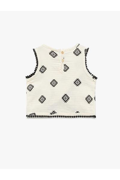 Koton Cotton Embroidery Detailed Sleeveless Crop Blouse