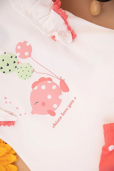 VEGAMOD Baby Girl Summer Balloon Printed Lace Detail Zero Sleeve Shorts 6-9-12-18-24 Months Set